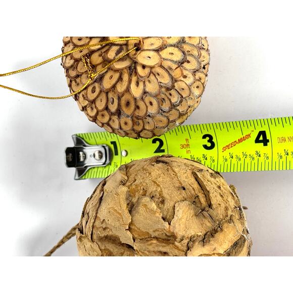 Pair of Unique Wood Slice Ball Ornaments 4" Natural Material Rustic Sustainable - Picture 5 of 5
